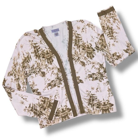 Shae Anthropologie Floral Ribbon Trim Cardigan Sweater Pink Tan Large - Picture 11 of 11